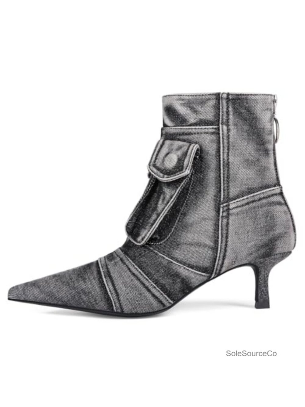 Women's Denim Ankle Booties Pointed Toe Kitten Heel Side Zipper